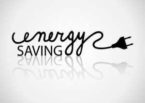 Energy saving text with power plug illustration, emphasizing energy efficiency tips for reducing household costs.